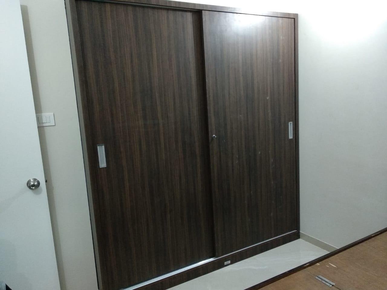 Dark wood-grain sliding wardrobe